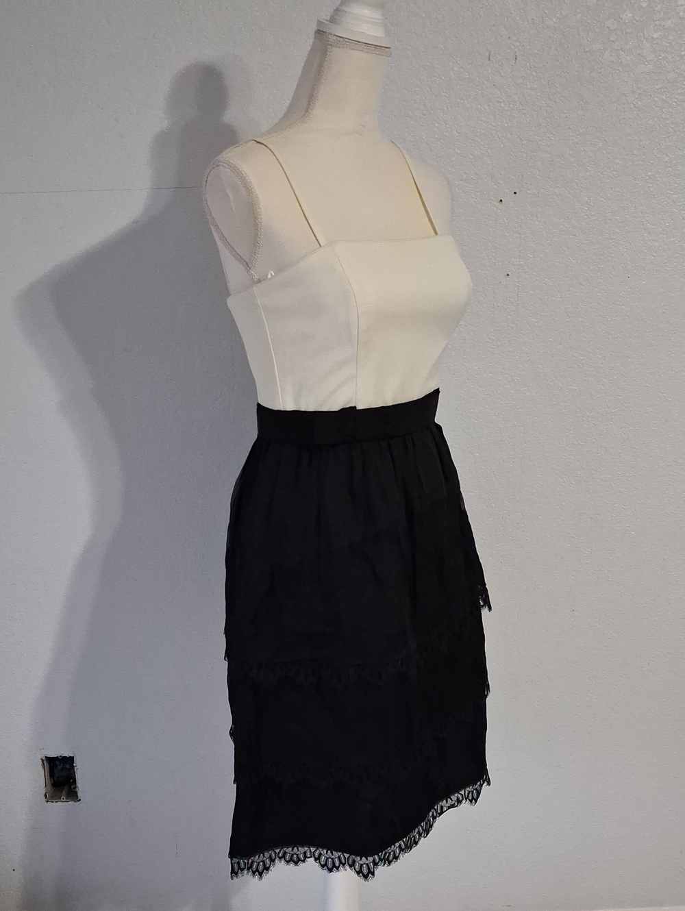 White House Black Market Black Lace Tiered Midi Dress